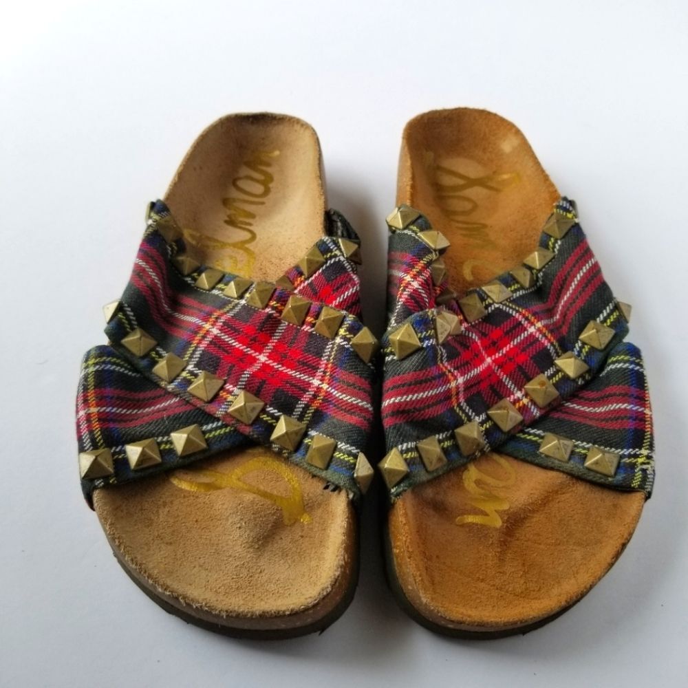 Sam Edelman Arina Studded Plaid Slide Sandals Women's 6 Retro Western Boho